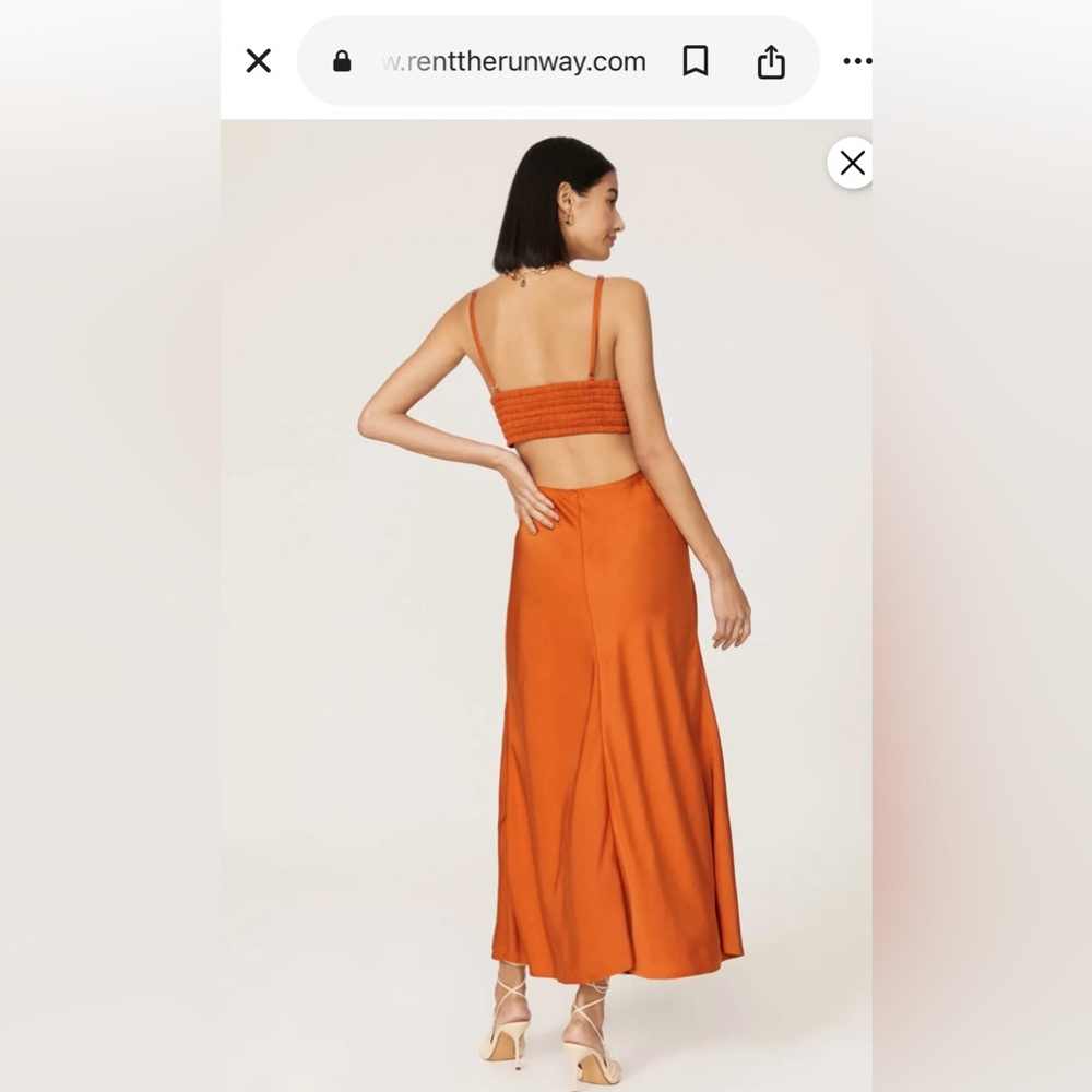 A.L.C. Blakey Cut-Out Satin Midi Dress Smocked Back Rust Orange Size 4 - Picture 4 of 13